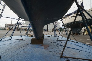 A handful of metal poles is the only thing holding our 32,000 pound baby upright.